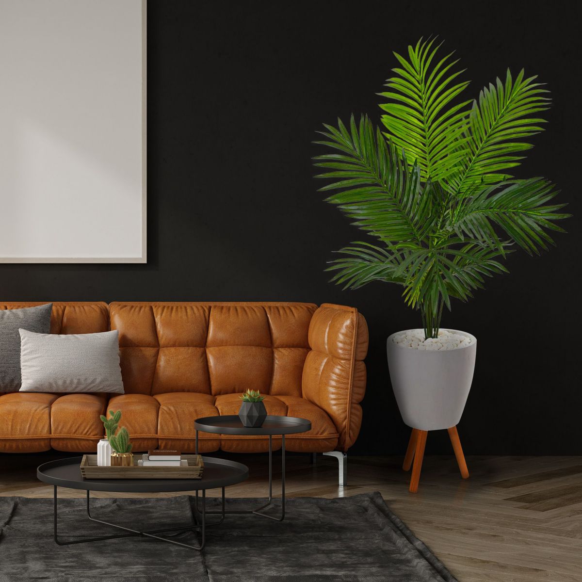 61-Inch Paradise Palm Artificial Tree in White Planter with Stand