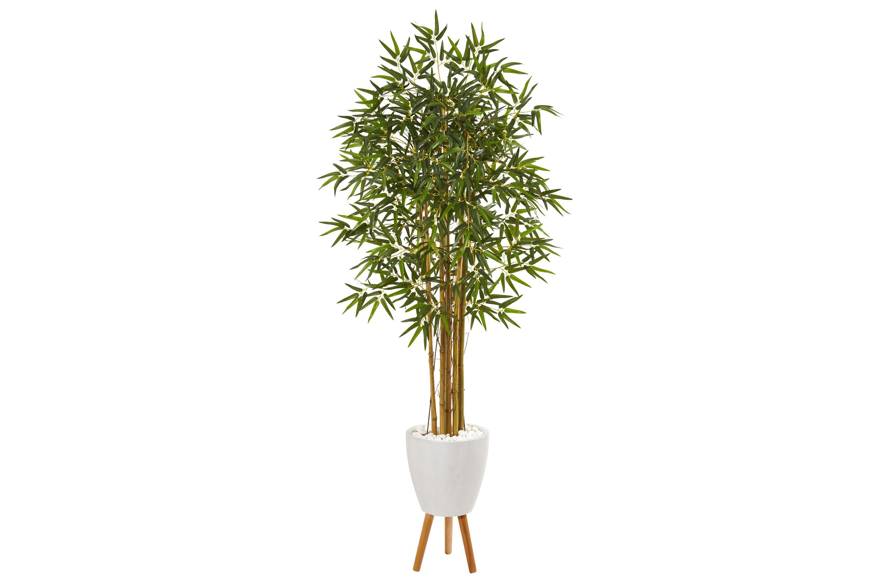 74-Inch Multi Bambusa Bamboo Artificial Tree in White Planter with Stand