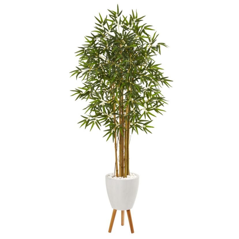 74-Inch Multi Bambusa Bamboo Artificial Tree in White Planter with Stand