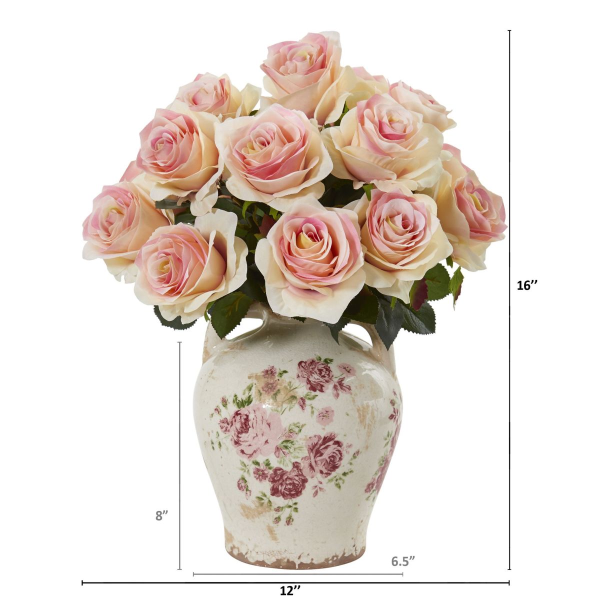 Rose Artificial Arrangement in Flower Print Jar