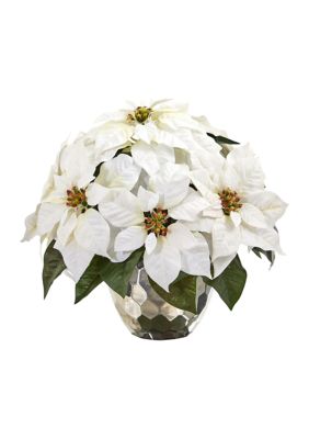 14in. Poinsettia Artificial Arrangement in Designer Silver Bowl