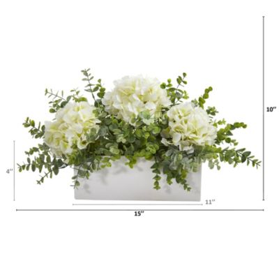 15-Inch Hydrangea and Eucalyptus Artificial Arrangement in White Vase