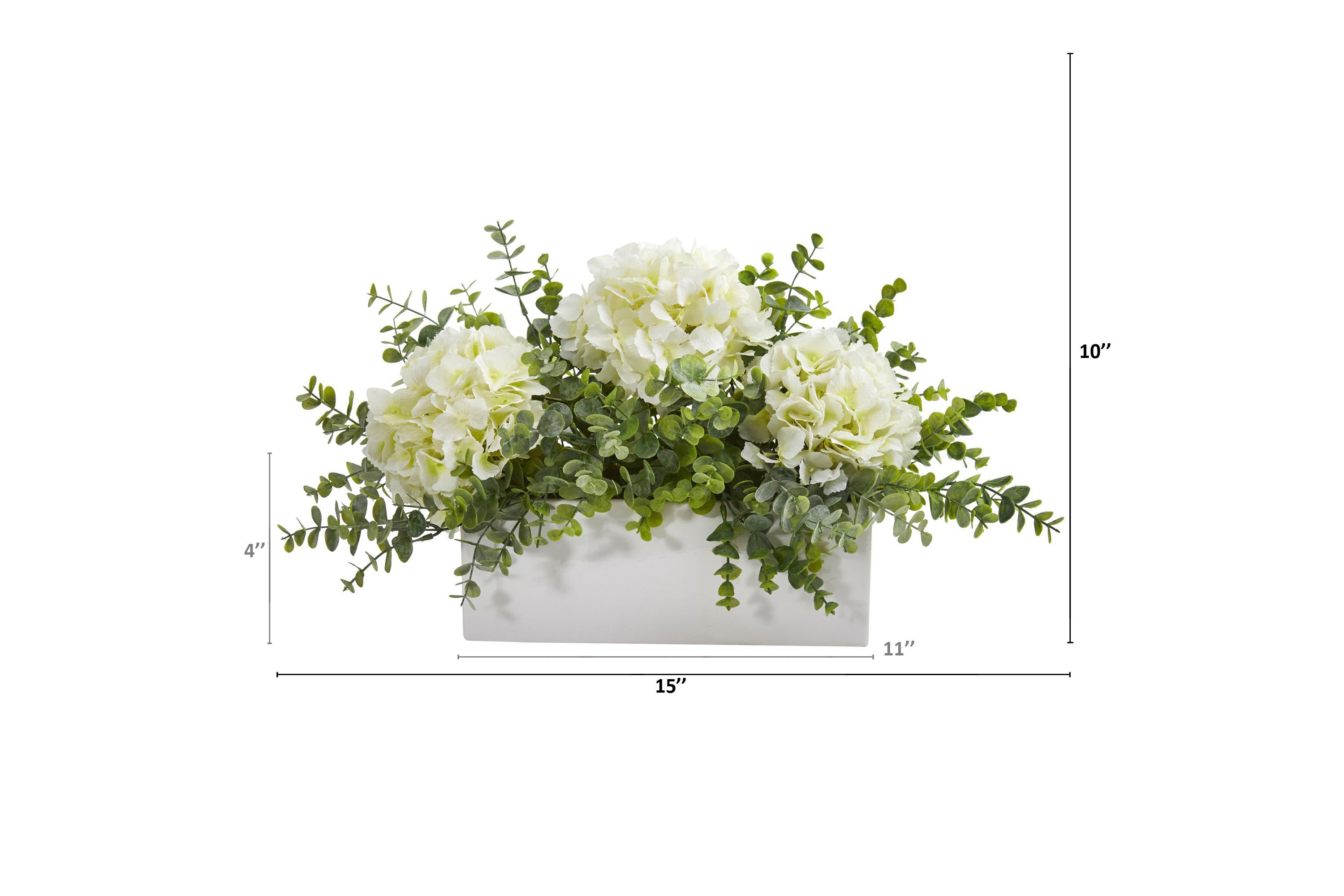 15-Inch Hydrangea and Eucalyptus Artificial Arrangement in White Vase