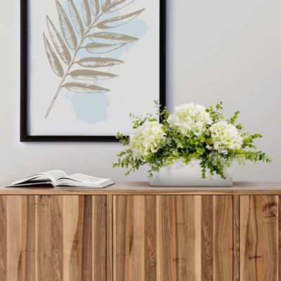 15-Inch Hydrangea and Eucalyptus Artificial Arrangement in White Vase