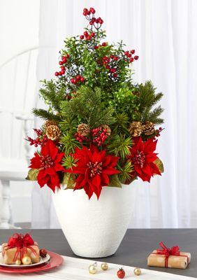 Poinsettia Boxwood and Succulent Arrangement