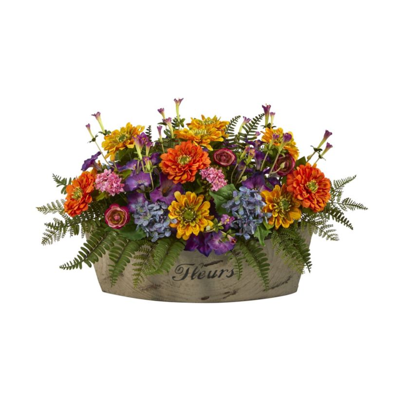18-Inch Mixed Flowers Artificial Arrangement in Decorative Vase