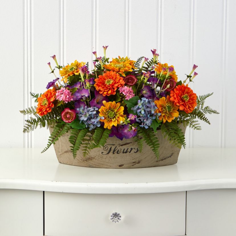18-Inch Mixed Flowers Artificial Arrangement in Decorative Vase