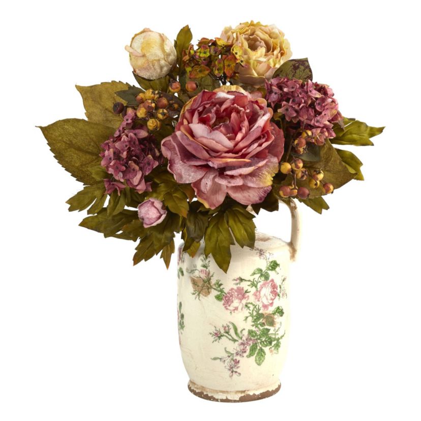 18-Inch Peony Artificial Arrangement in Floral Pitcher