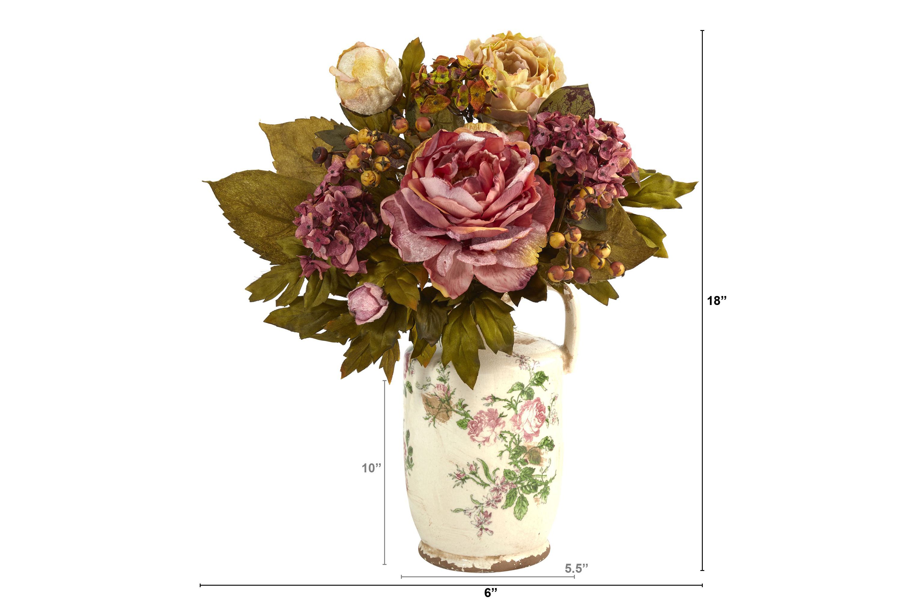 18-Inch Peony Artificial Arrangement in Floral Pitcher