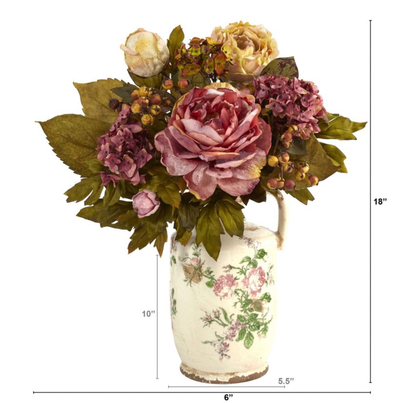 18-Inch Peony Artificial Arrangement in Floral Pitcher