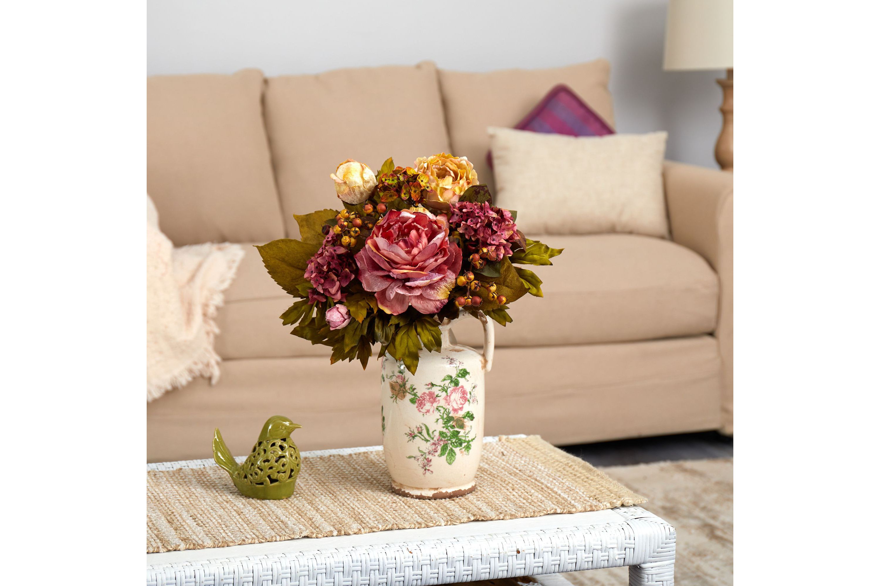 18-Inch Peony Artificial Arrangement in Floral Pitcher
