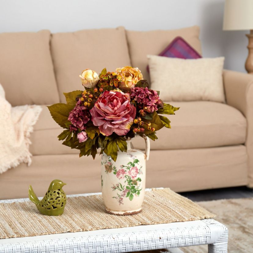 18-Inch Peony Artificial Arrangement in Floral Pitcher