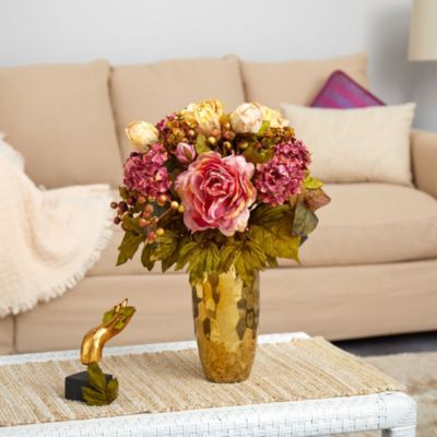 19-Inch Peony Artificial Arrangement in Gold Vase