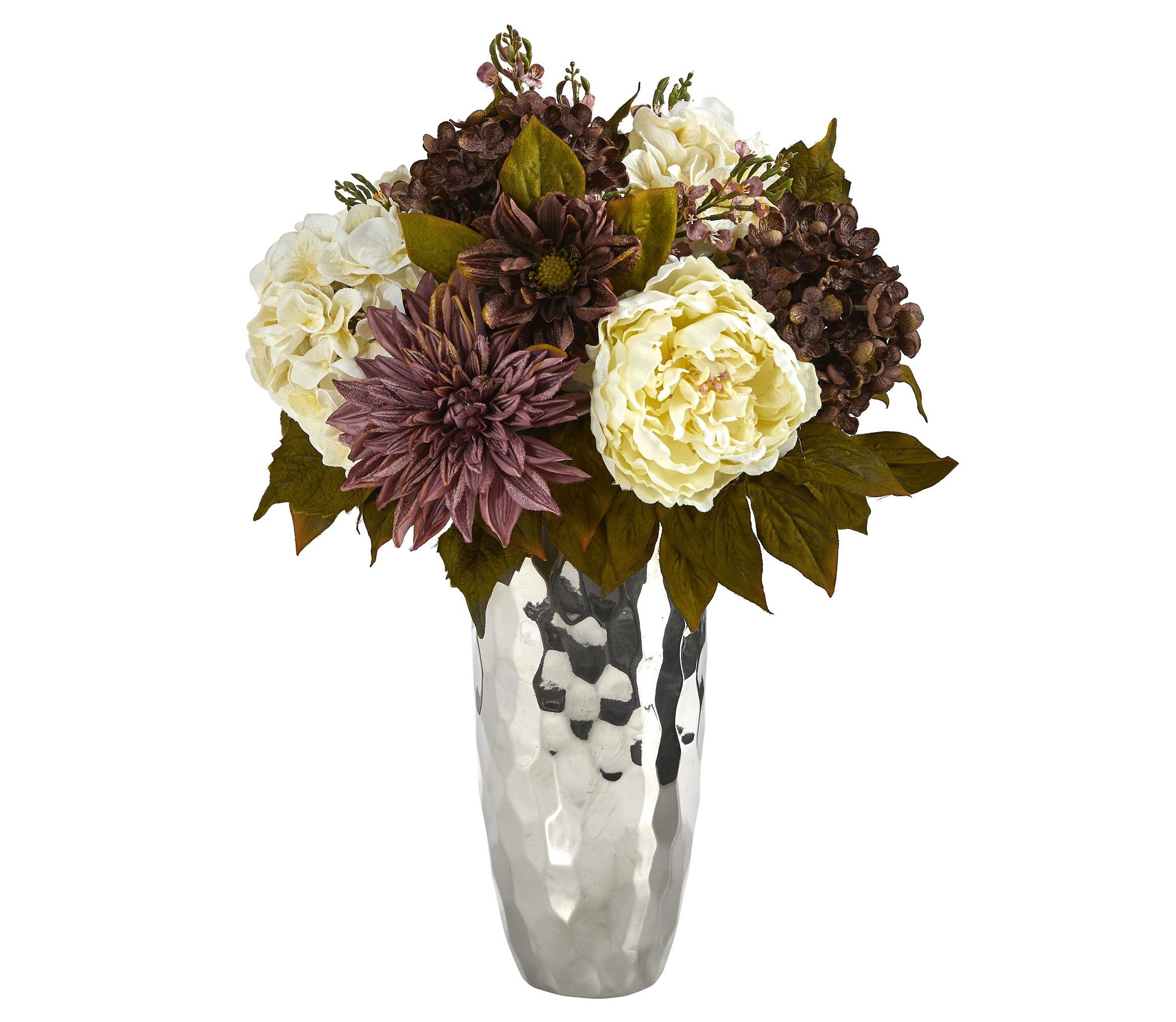 22-Inch Peony, Hydrangea and Dahlia Artificial Arrangement in Silver Vase