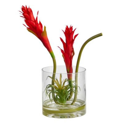 16-Inch Star Bromeliad Artificial Arrangement in Glass Vase