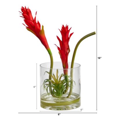 16-Inch Star Bromeliad Artificial Arrangement in Glass Vase