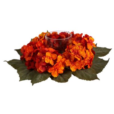 14-Inch Autumn Hydrangea Artificial Candelabrum Arrangement