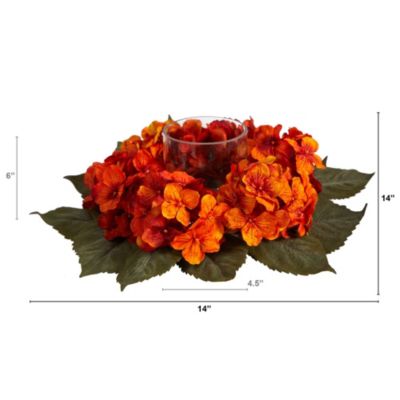 14-Inch Autumn Hydrangea Artificial Candelabrum Arrangement