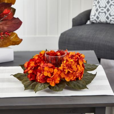 14-Inch Autumn Hydrangea Artificial Candelabrum Arrangement