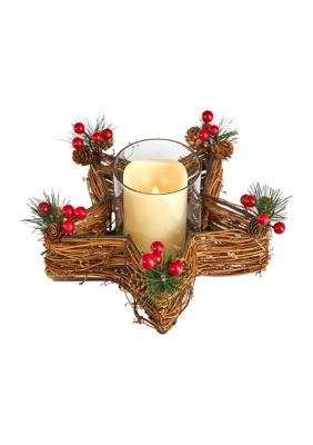 Holiday Star Twig Candle Holder with LED Candle Table Christmas Arrangement