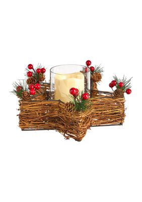 Holiday Star Twig Candle Holder with LED Candle Table Christmas Arrangement