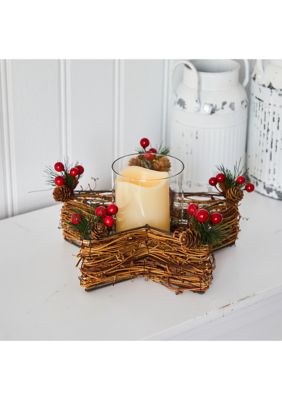 Holiday Star Twig Candle Holder with LED Candle Table Christmas Arrangement