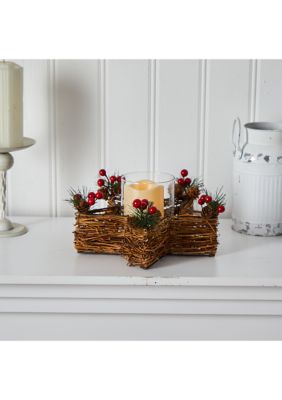 Holiday Star Twig Candle Holder with LED Candle Table Christmas Arrangement