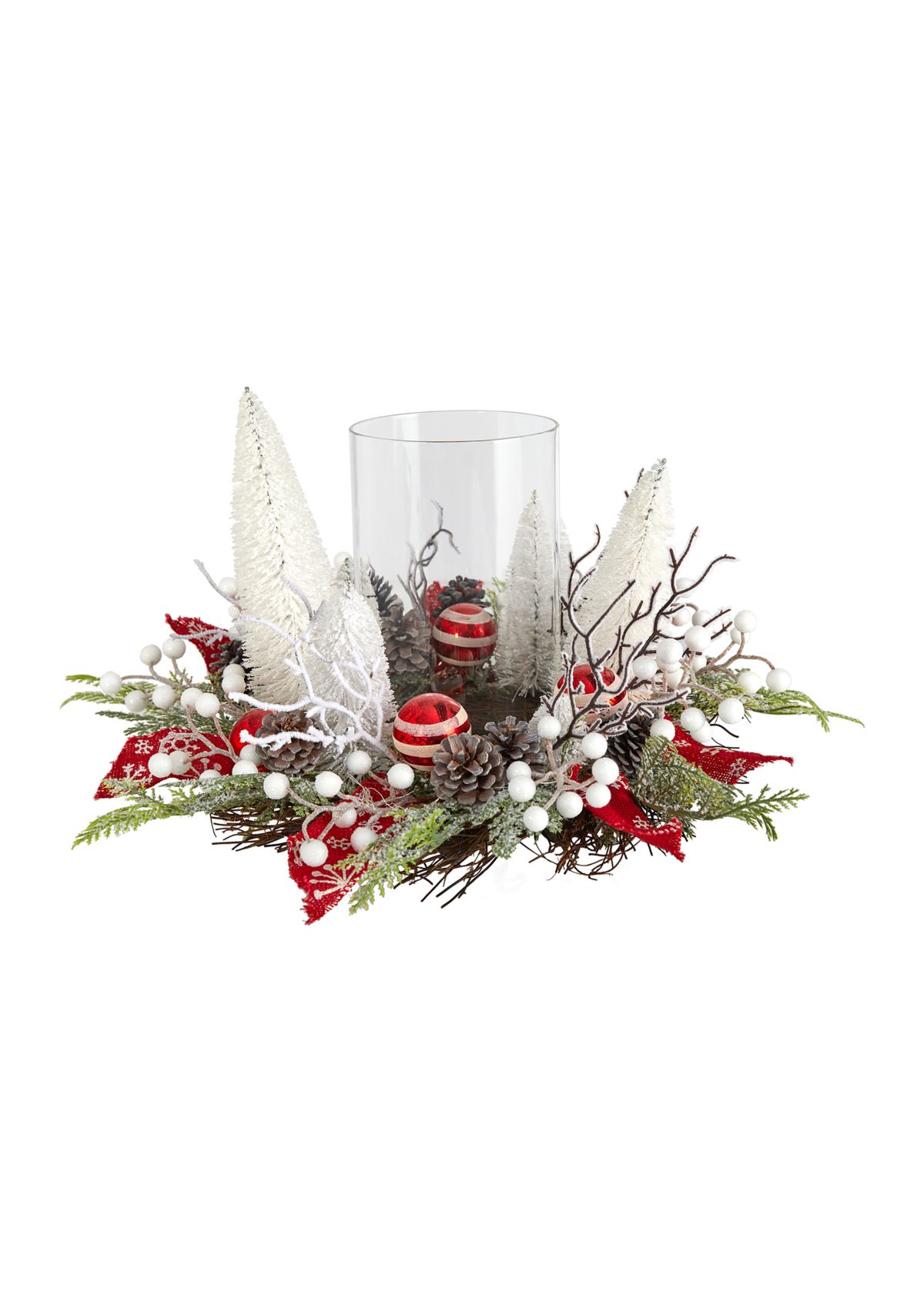 15 Inch Holiday Lighted Forest Candle Holder Table Christmas Artificial Arrangement