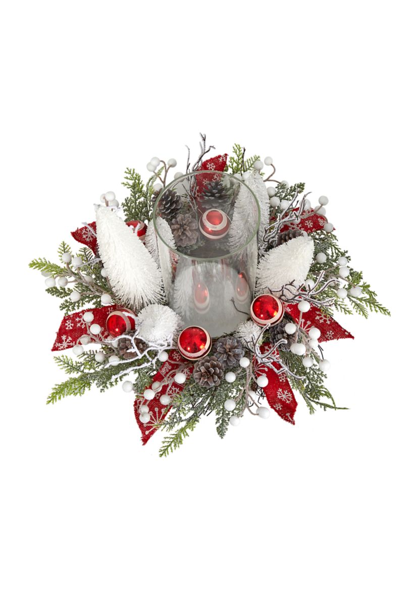 15 Inch Holiday Lighted Forest Candle Holder Table Christmas Artificial Arrangement