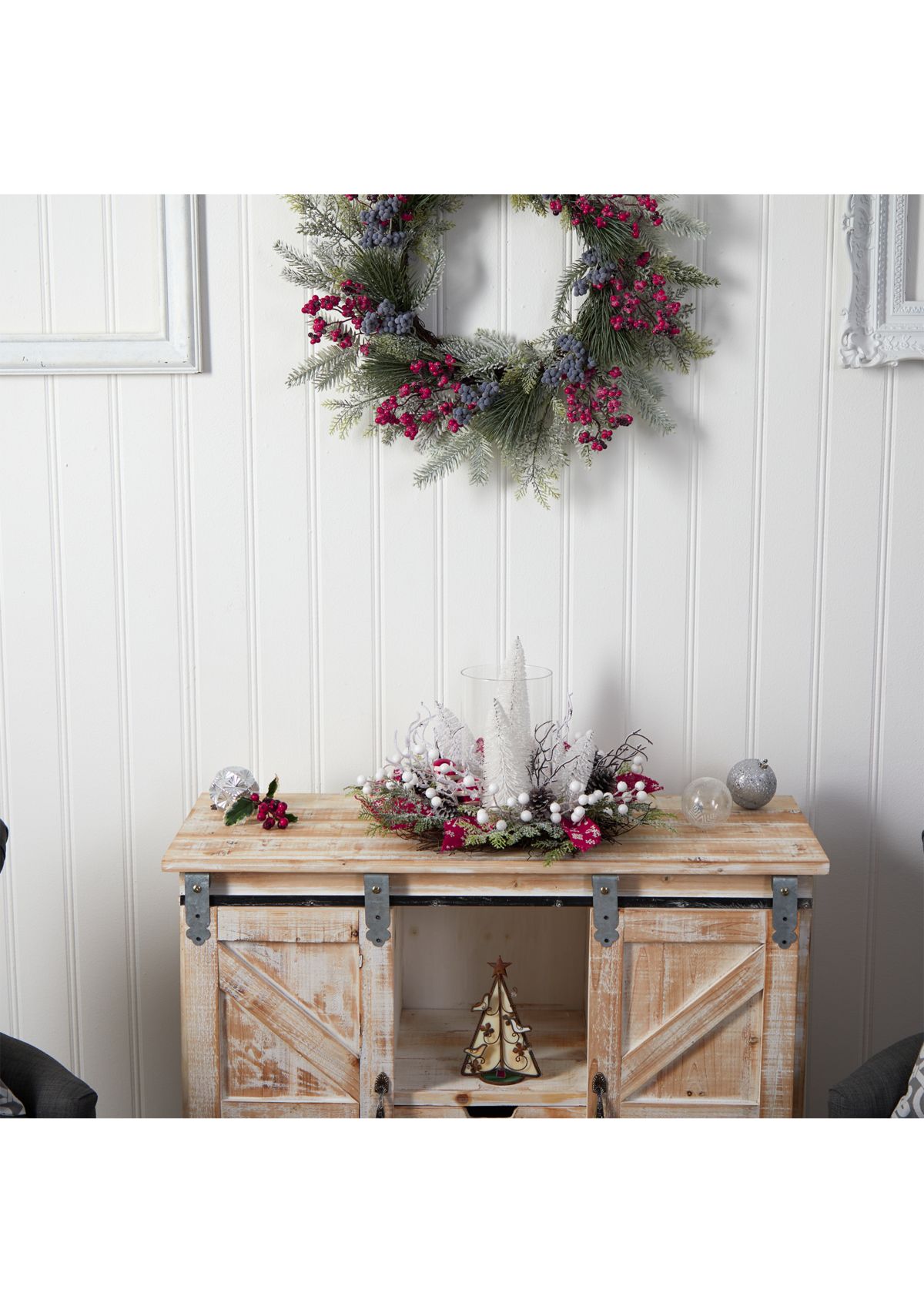 15 Inch Holiday Lighted Forest Candle Holder Table Christmas Artificial Arrangement