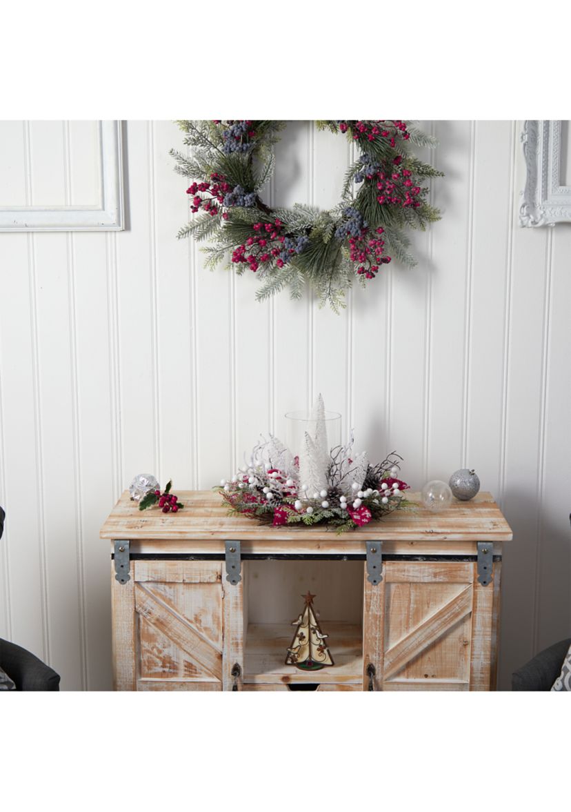 15 Inch Holiday Lighted Forest Candle Holder Table Christmas Artificial Arrangement