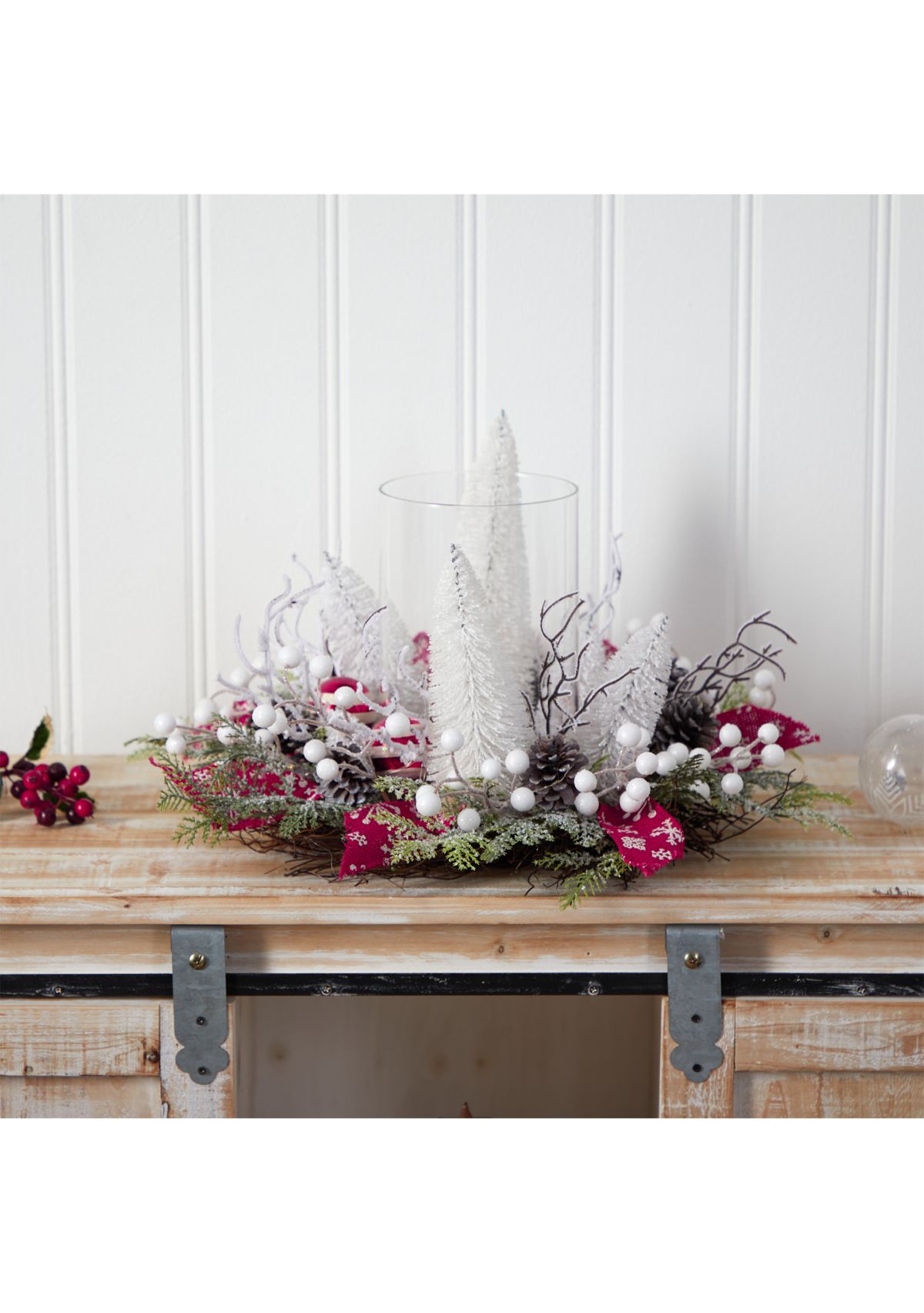 15 Inch Holiday Lighted Forest Candle Holder Table Christmas Artificial Arrangement