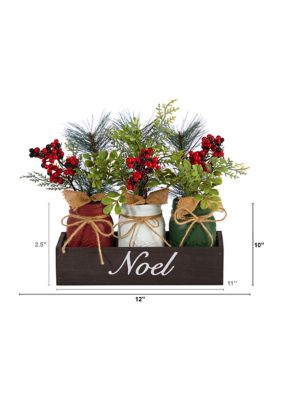 12 Inch Holiday Winter Pine and Berries Three-Piece Mason Jar Noel Table Christmas Artificial Arrangement Décor