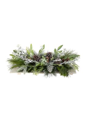 Nearly Natural 26 Inch Holiday Flocked Winter Christmas Artificial Arrangement Cutting Board Wall Décor or Table Arrangement, Green