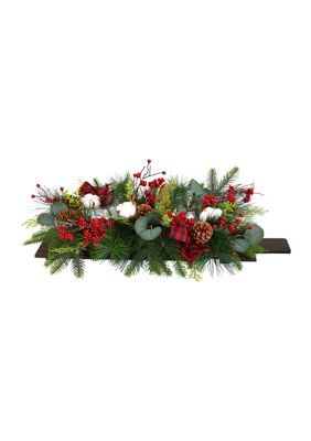 Nearly Natural 24 Inch Holiday Berries, Pinecones, and Eucalyptus Christmas Artificial Arrangement Cutting Board Wall Décor or Table Arrangement