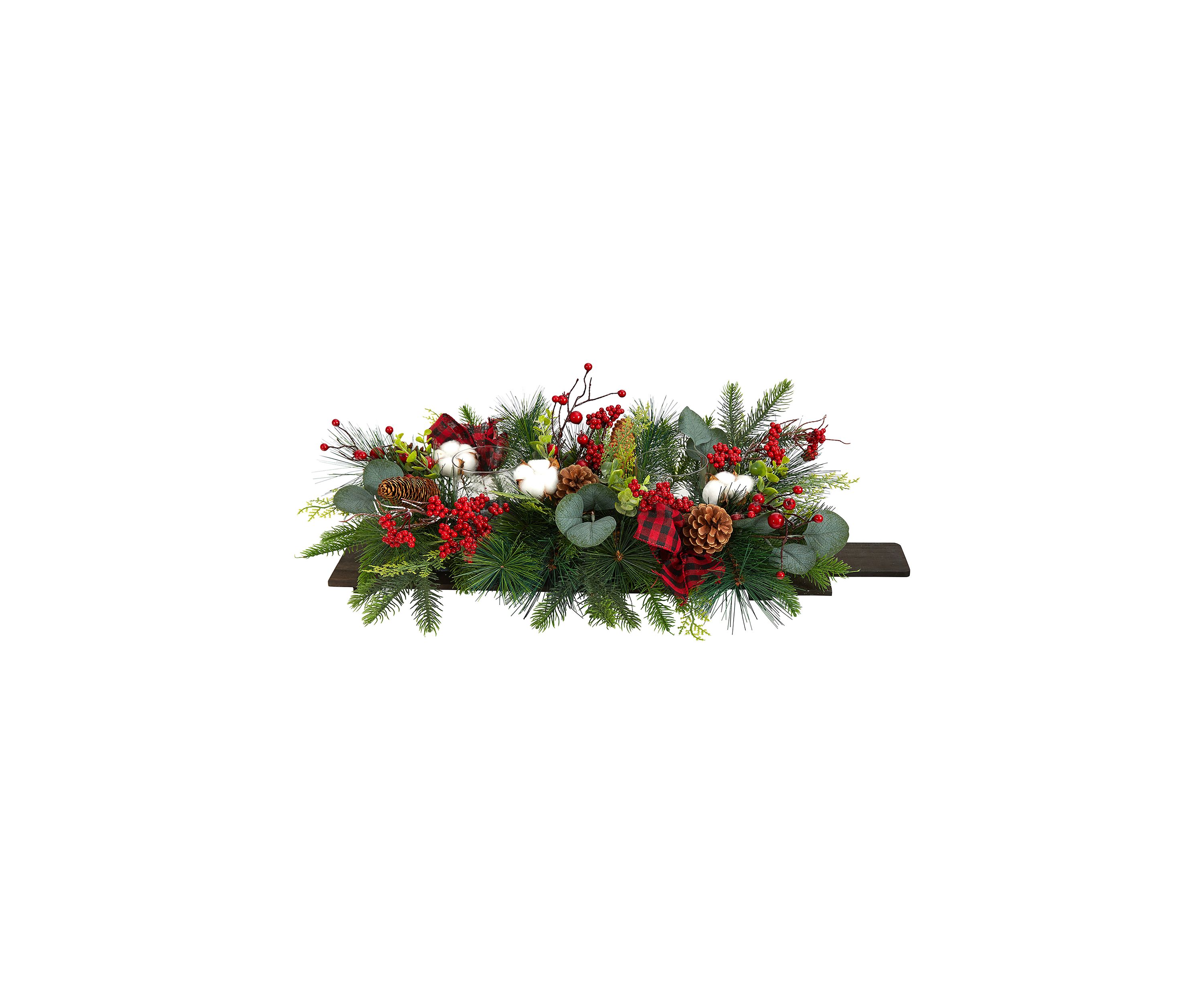 24 Inch Holiday Berries, Pinecones, and Eucalyptus Christmas Artificial Arrangement Cutting Board Wall Décor or Table Arrangement