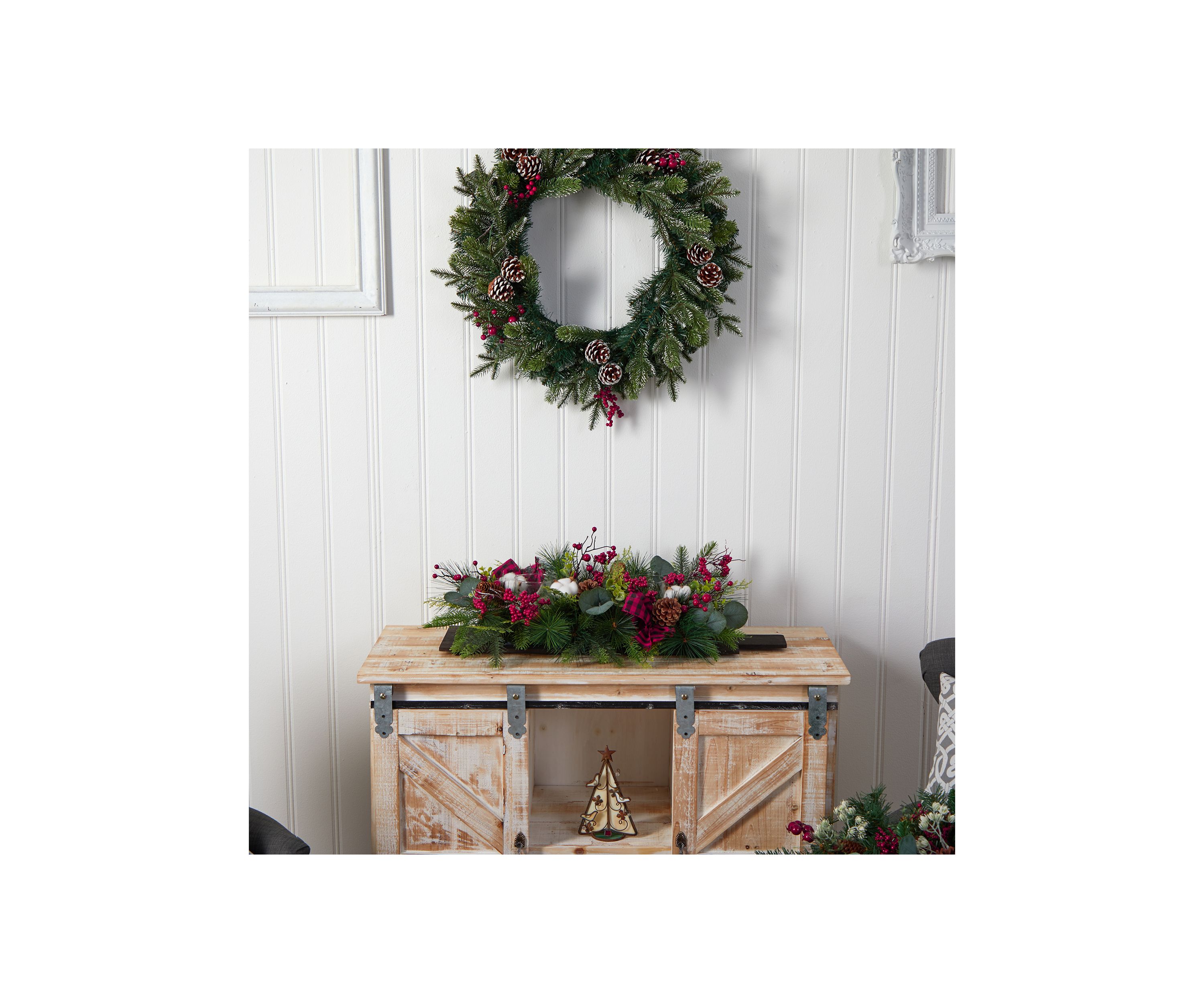 24 Inch Holiday Berries, Pinecones, and Eucalyptus Christmas Artificial Arrangement Cutting Board Wall Décor or Table Arrangement