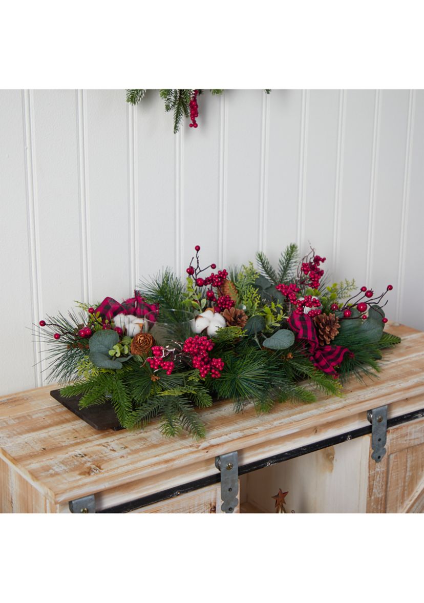 24 Inch Holiday Berries, Pinecones, and Eucalyptus Christmas Artificial Arrangement Cutting Board Wall Décor or Table Arrangement