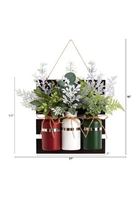 17 Inch Holiday Assorted Christmas Pine Hanging Three-Piece Mason Jar Artificial Arrangement Wall Art Décor