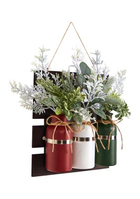 17 Inch Holiday Assorted Christmas Pine Hanging Three-Piece Mason Jar Artificial Arrangement Wall Art Décor