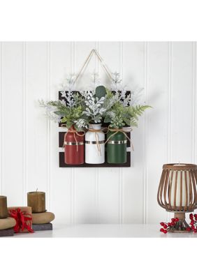17 Inch Holiday Assorted Christmas Pine Hanging Three-Piece Mason Jar Artificial Arrangement Wall Art Décor