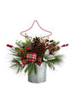 17 Inch Pinecone and Berries Artificial Christmas Arrangement with Decorative Metal Vase and Wire Red Christmas Tree