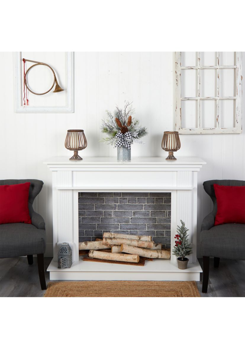20 Inch Holiday Winter Greenery with Pinecones and Gingham Plaid Bow Table Artificial Christmas Arrangement