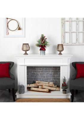 20 Inch Holiday Winter Greenery, Pinecone and Berries with Buffalo Plaid Bow Artificial Christmas Table Arrangement