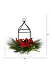 14 Inch Christmas Poinsettia, Berry and Pinecone Metal Candle Holder Christmas Artificial Table Arrangement