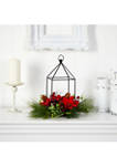 14 Inch Christmas Poinsettia, Berry and Pinecone Metal Candle Holder Christmas Artificial Table Arrangement