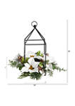 14 Inch Holiday White Poinsettia, Berries, and Pine Cone Metal Candle Holder Table Christmas Artificial Arrangement