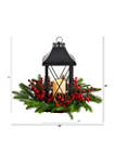 16 Inch Holiday Christmas Berries, Pinecones, and Greenery with Lantern and Included LED Candle Artificial Table Arrangement