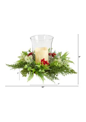 8 Inch Cedar and Berries Artificial Christmas Arrangement Candelabrum