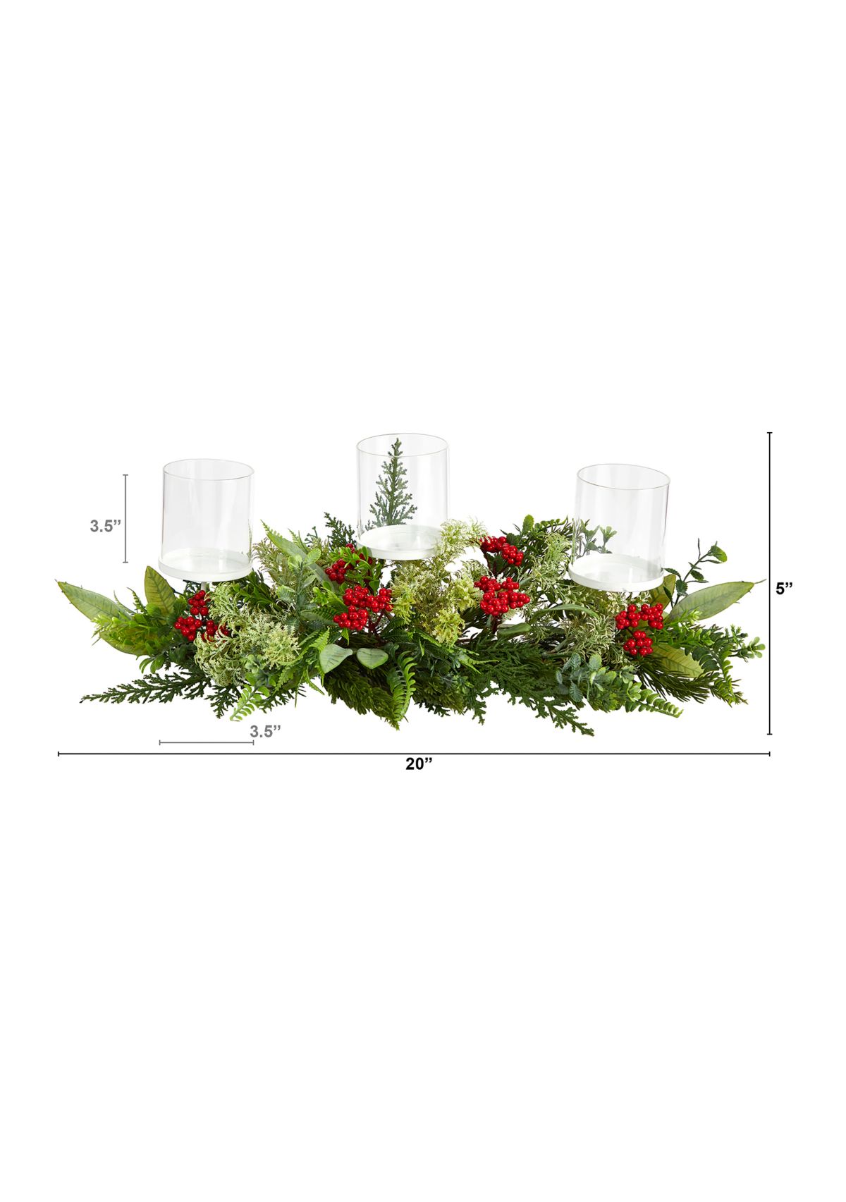 20 Inch Holiday Winter Greenery and Berries Triple Candle Holder Artificial Christmas Table Arrangement